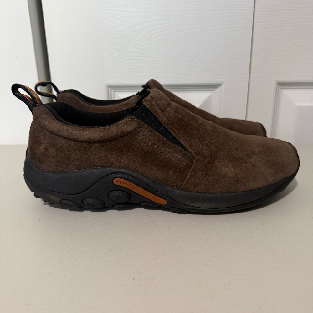 Merrell Shoes Mens Jungle Moc Gunsmoke Slip On Brown Leather Suede Low Top Sz 12
